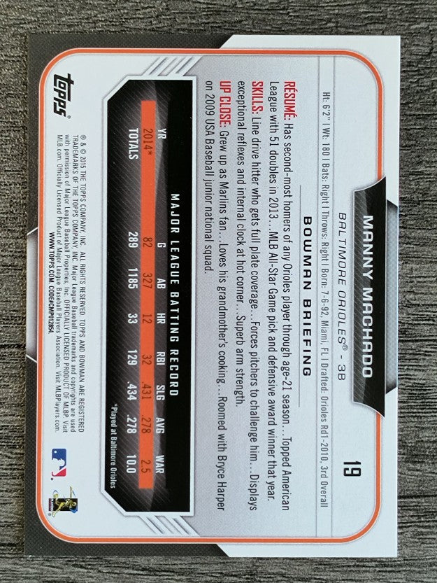 2015 Bowman #19 Manny Machado