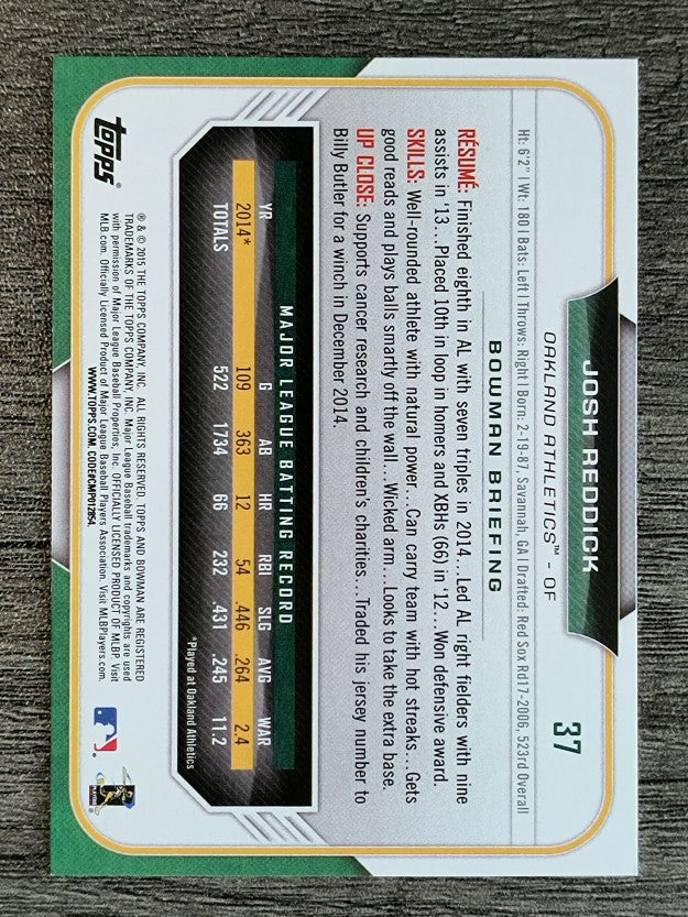 2015 Bowman #37 Josh Reddick