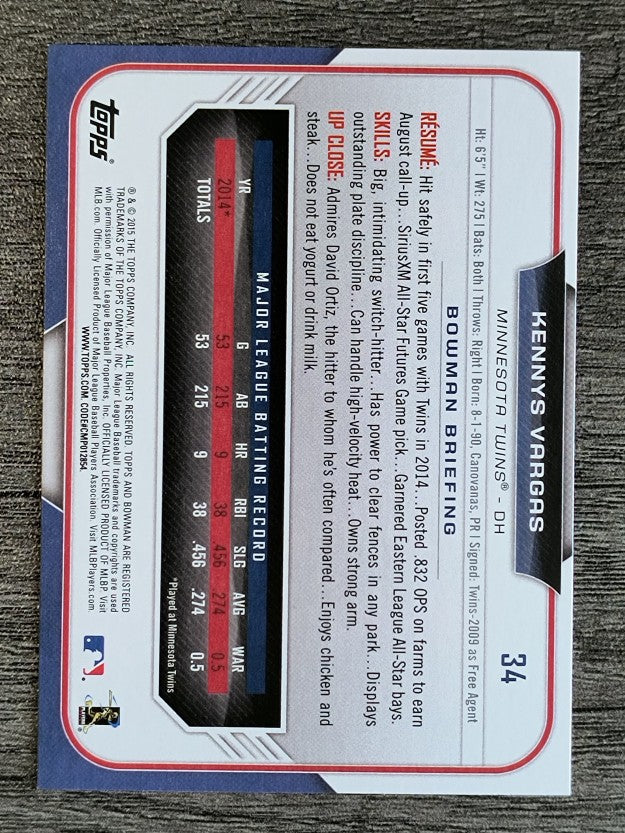 2015 Bowman #34 Kennys Vargas
