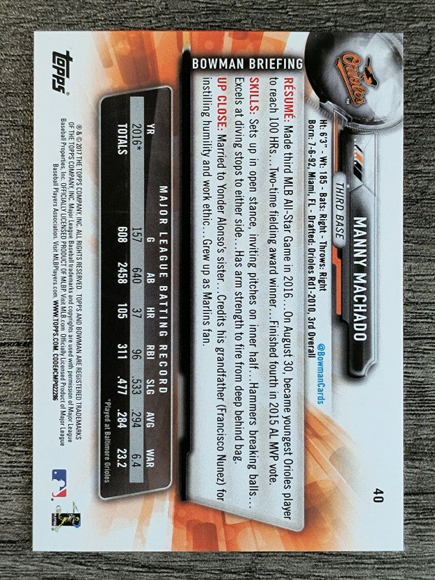 2017 Bowman #40 Manny Machado