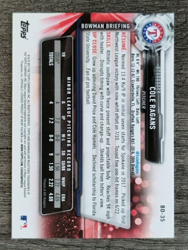 2017 Bowman Draft #BD35 Cole Ragans