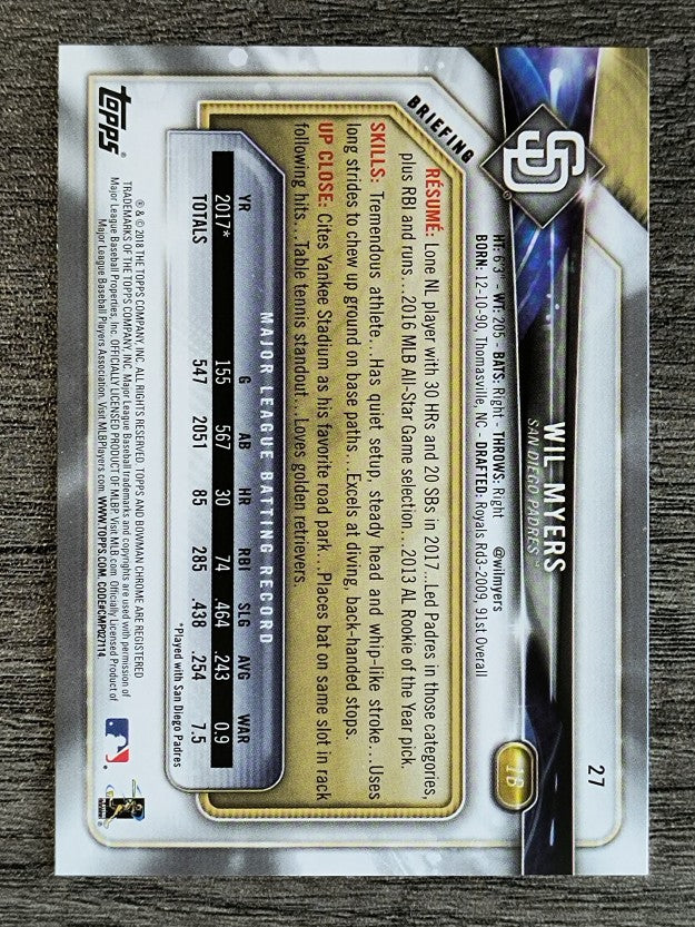 2018 Bowman #27 Wil Myers