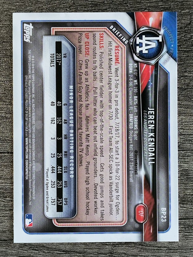 2018 Bowman Prospects #BP23 Jeren Kendall