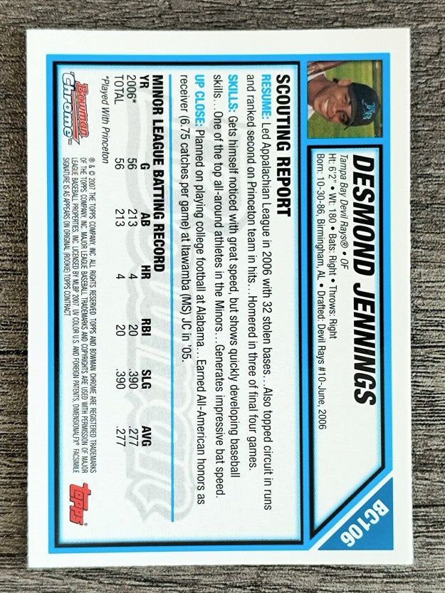 2007 Bowman Chrome Prospects #BC106 Desmond Jennings