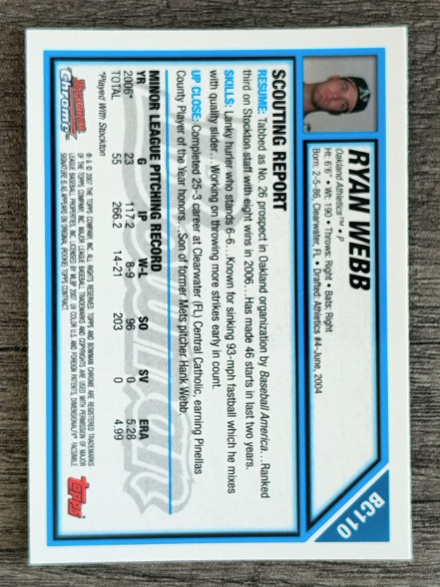 2007 Bowman Chrome Prospects #BC110 Ryan Webb