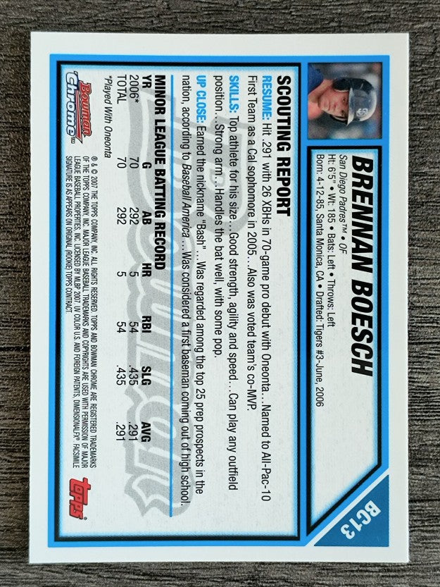 2007 Bowman Chrome Prospects #BC13 Brennan Boesch