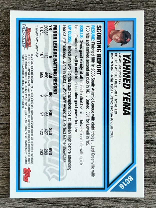 2007 Bowman Chrome Prospects #BC16 Yahmed Yema