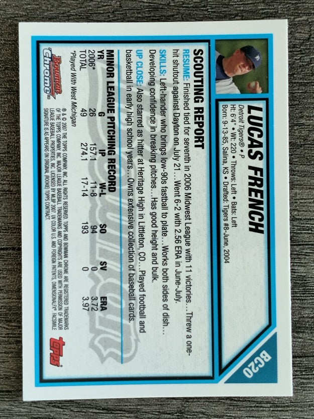 2007 Bowman Chrome Prospects #BC20 Lucas French