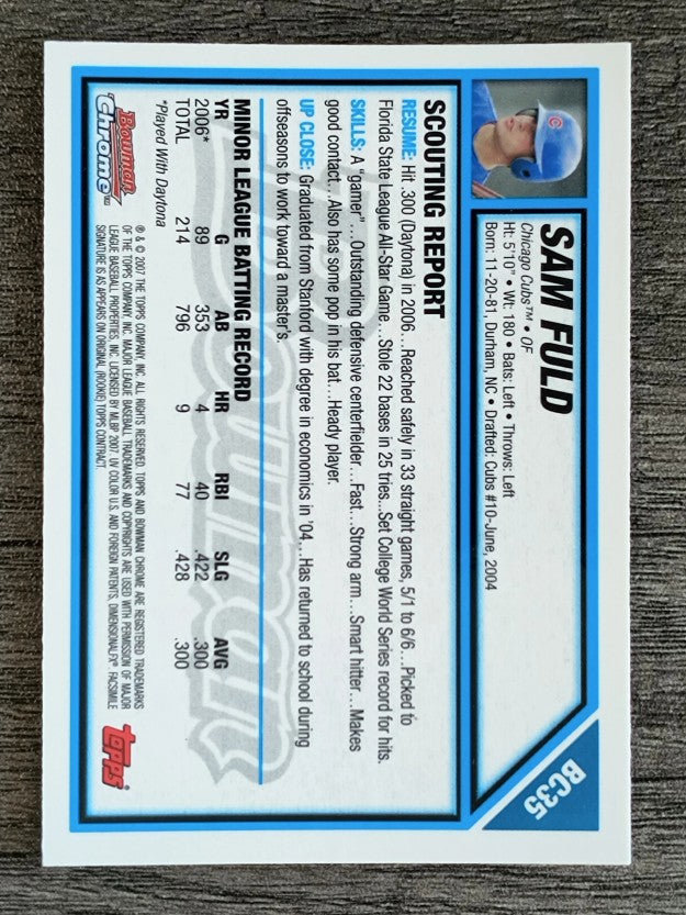 2007 Bowman Chrome Prospects #BC35 Sam Fuld