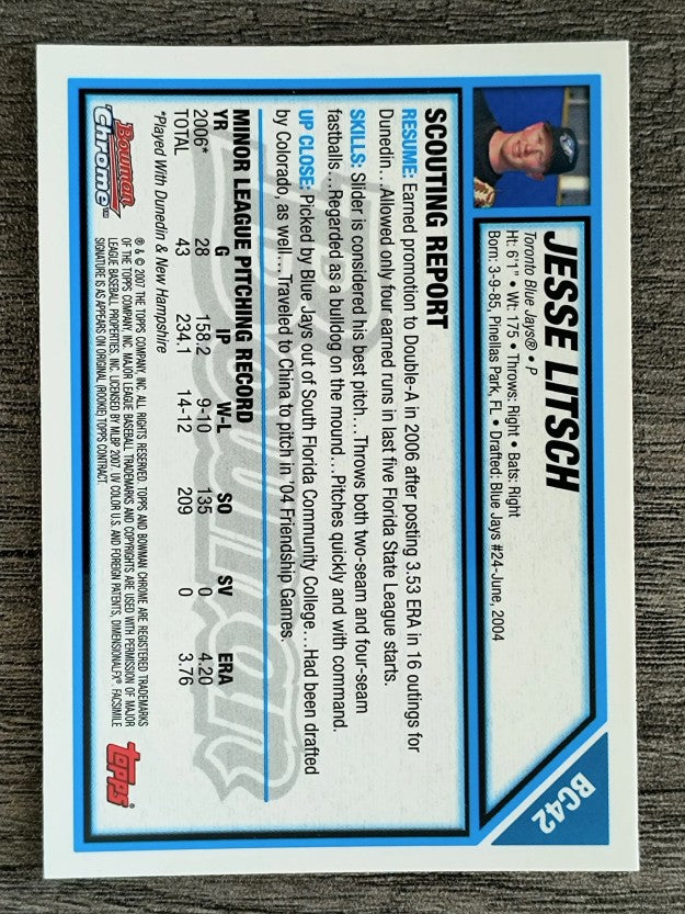 2007 Bowman Chrome Prospects #BC42 Jesse Litsch