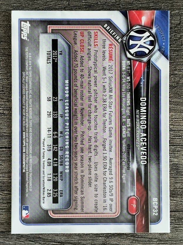 2018 Bowman Chrome Prospects #BCP32 Domingo Acevedo