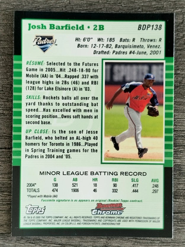 2005 Bowman Chrome Draft #BDP138 Josh Barfield PROS