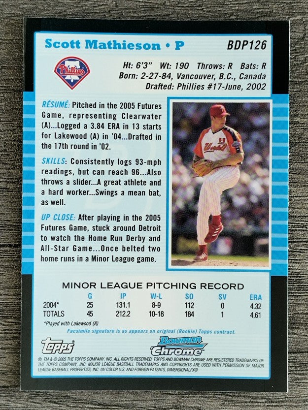 2005 Bowman Chrome Draft #BDP126 Scott Mathieson FY