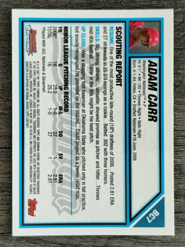 2007 Bowman Chrome Prospects #BC7 Adam Carr