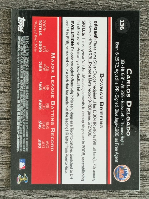 2009 Bowman Chrome #136 Carlos Delgado