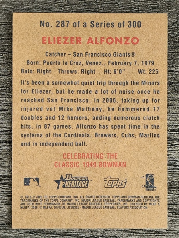 2006 Bowman Heritage #287 Eliezer Alfonzo RC
