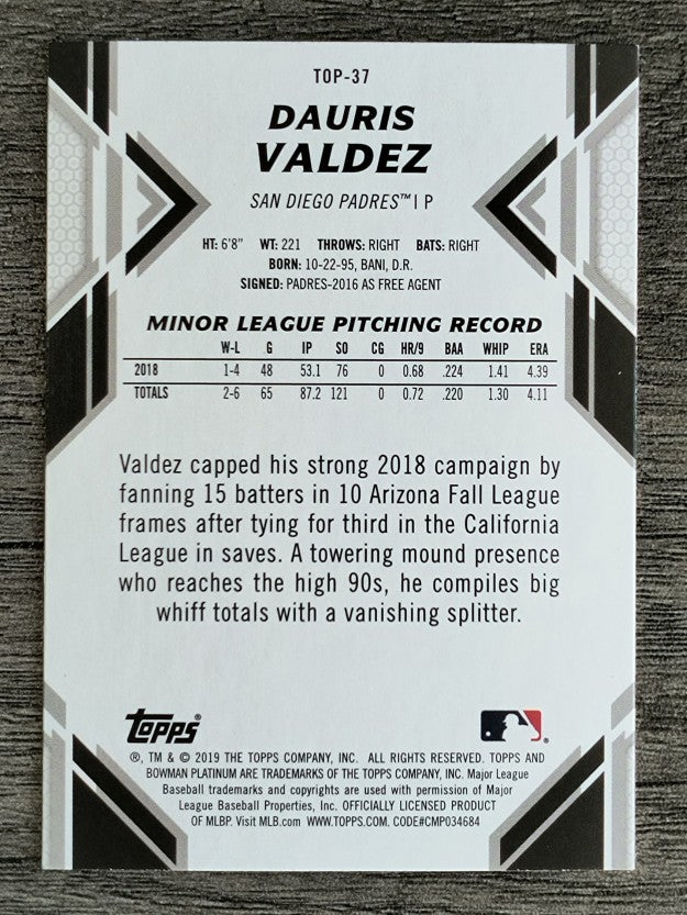 2019 Bowman Platinum Top Prospects #TOP37 Dauris Valdez