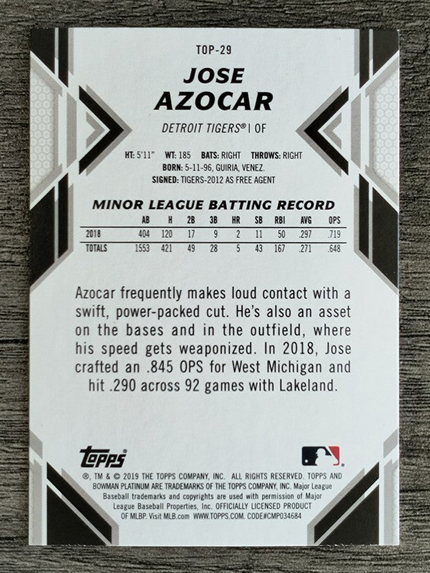 2019 Bowman Platinum Top Prospects #TOP29 Jose Azocar