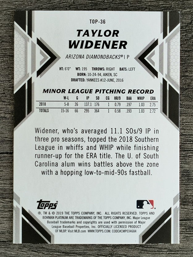 2019 Bowman Platinum Top Prospects #TOP36 Taylor Widener
