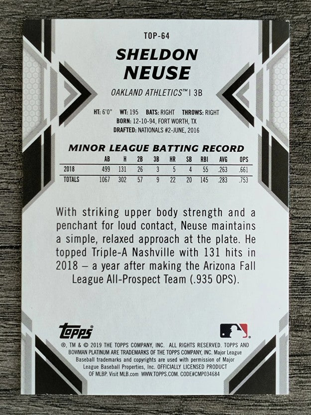 2019 Bowman Platinum Top Prospects #TOP64 Sheldon Neuse