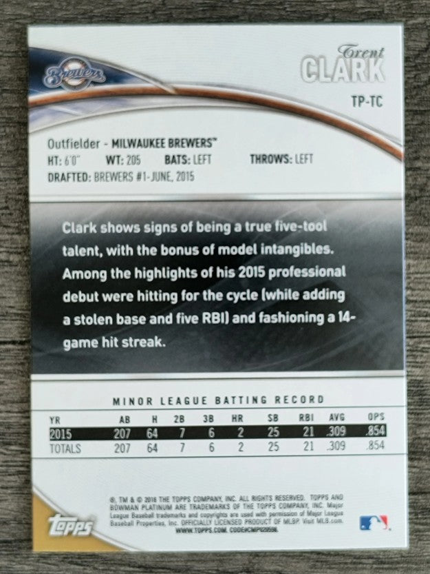 2016 Bowman Platinum Top Prospects #TPTC Trent Clark
