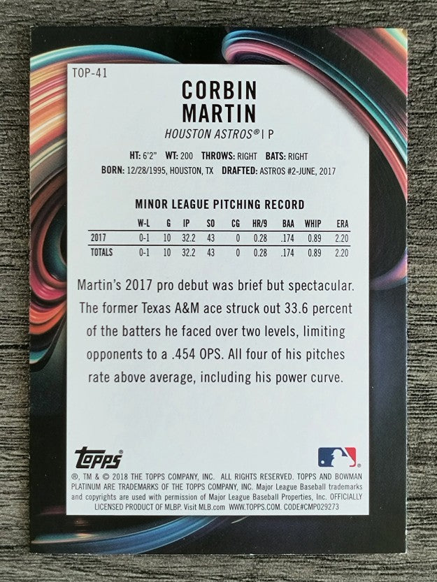 2018 Bowman Platinum Top Prospects #TOP41 Corbin Martin