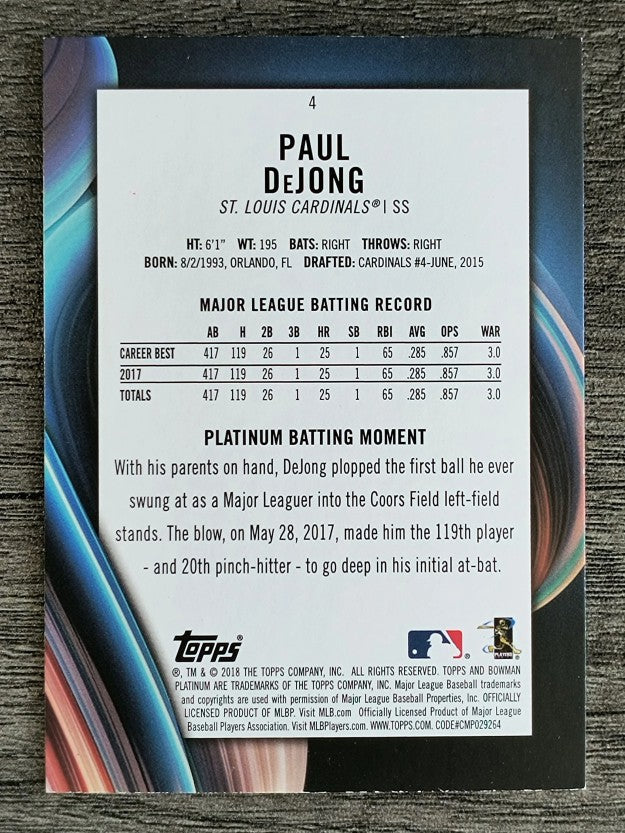 2018 Bowman Platinum #4 Paul DeJong