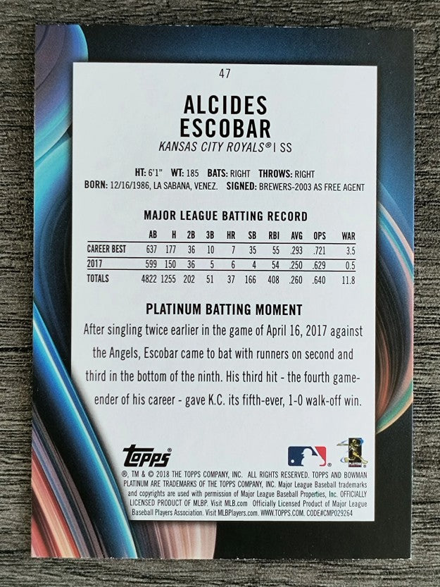 2018 Bowman Platinum #47 Alcides Escobar