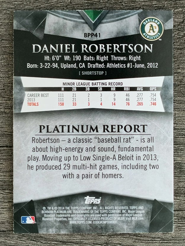 2014 Bowman Platinum Prospects #BPP41 Daniel Robertson