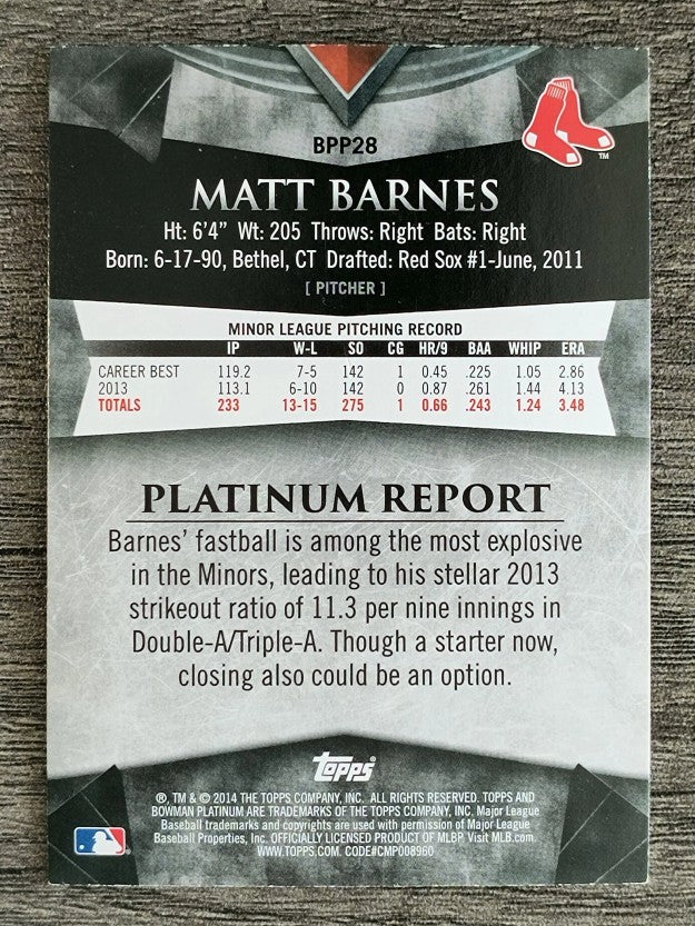 2014 Bowman Platinum Prospects #BPP28 Matt Barnes