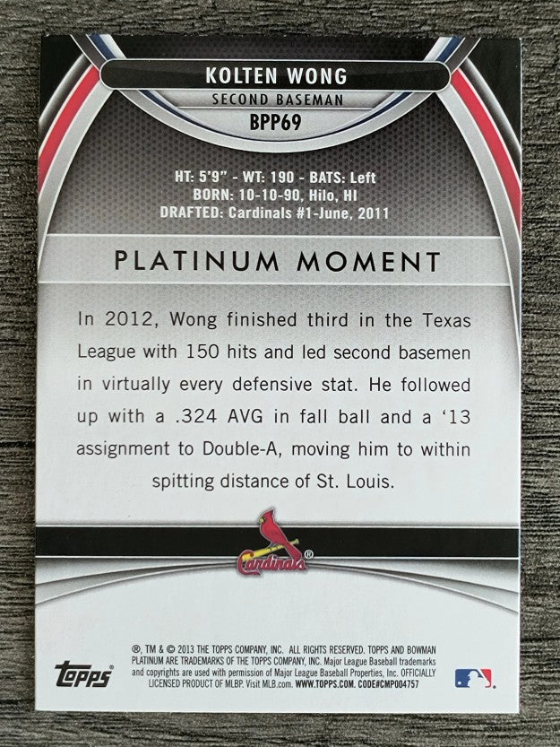 2013 Bowman Platinum Prospects #BPP69 Kolten Wong