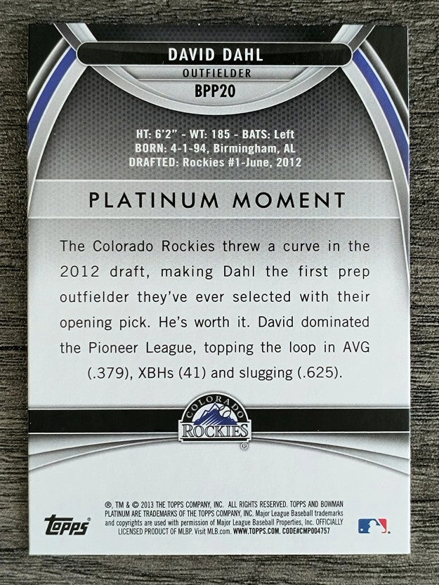 2013 Bowman Platinum Prospects #BPP20 David Dahl