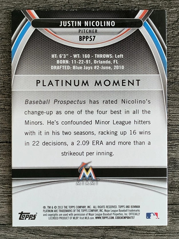 2013 Bowman Platinum Prospects #BPP57 Justin Nicolino