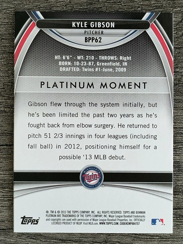 2013 Bowman Platinum Prospects #BPP62 Kyle Gibson