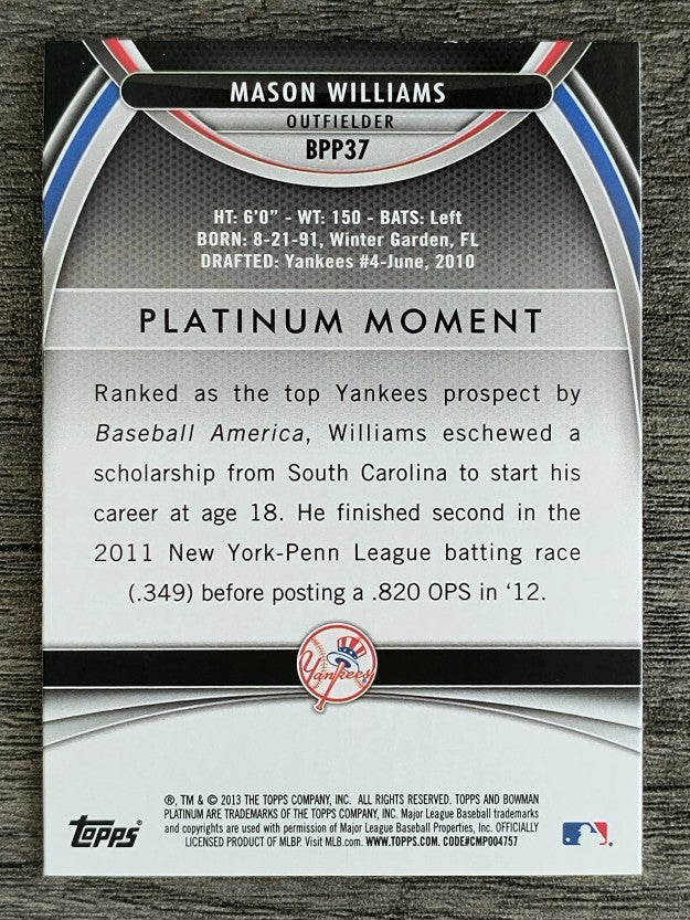 2013 Bowman Platinum Prospects #BPP37 Mason Williams