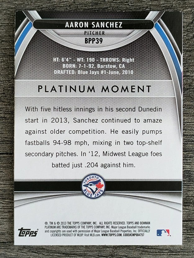 2013 Bowman Platinum Prospects #BPP39 Aaron Sanchez