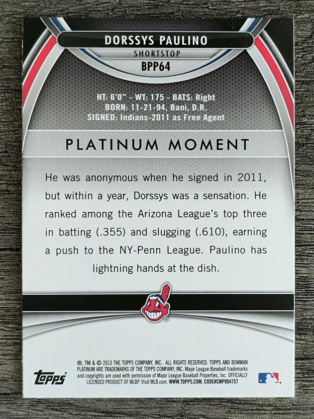2013 Bowman Platinum Prospects #BPP64 Dorssys Paulino