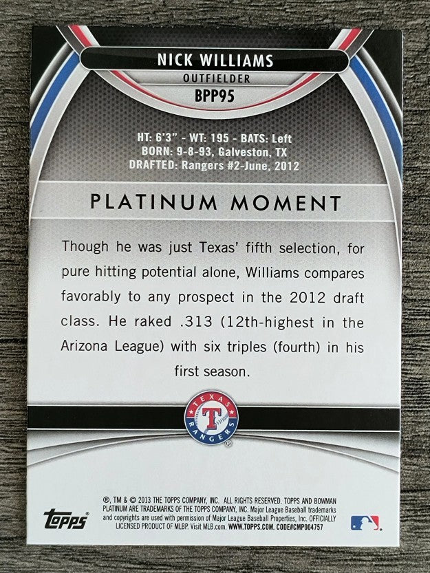2013 Bowman Platinum Prospects #BPP95 Nick Williams