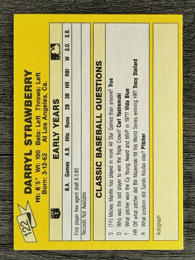 1987 Classic Update Yellow #122 Darryl Strawberry