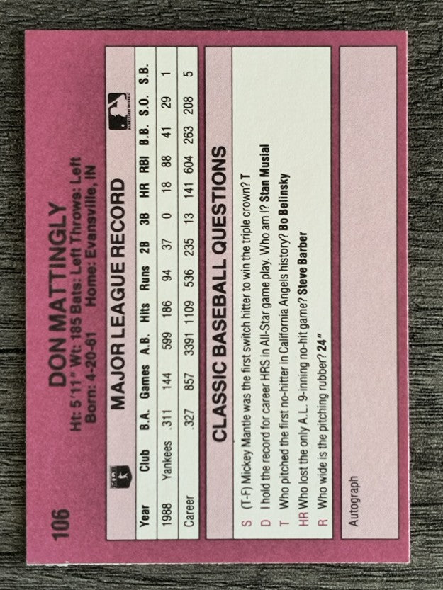 1989 Classic Travel Orange #106 Don Mattingly