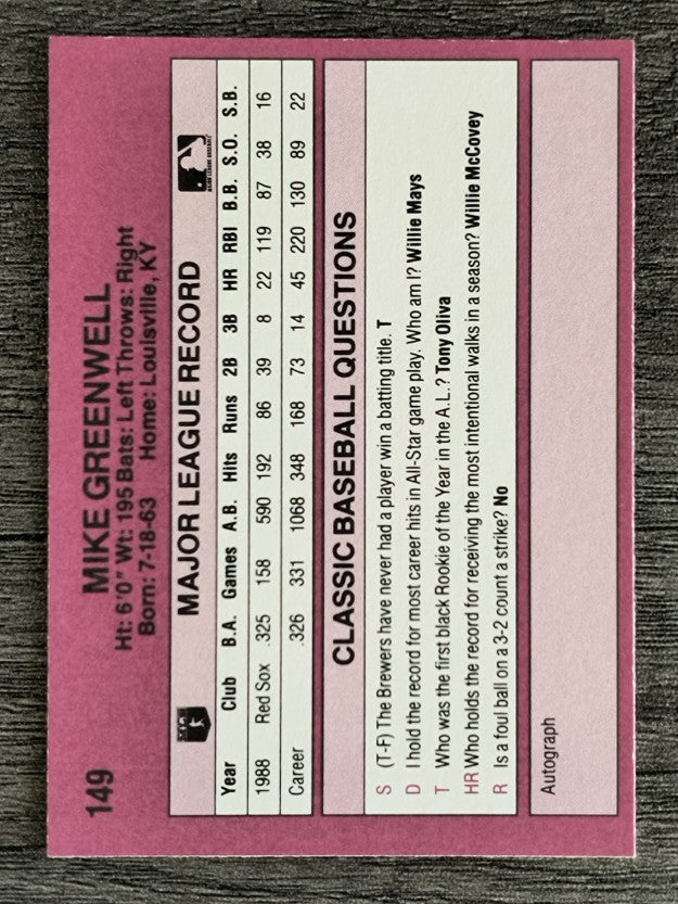 1989 Classic Travel Orange #149 Mike Greenwell