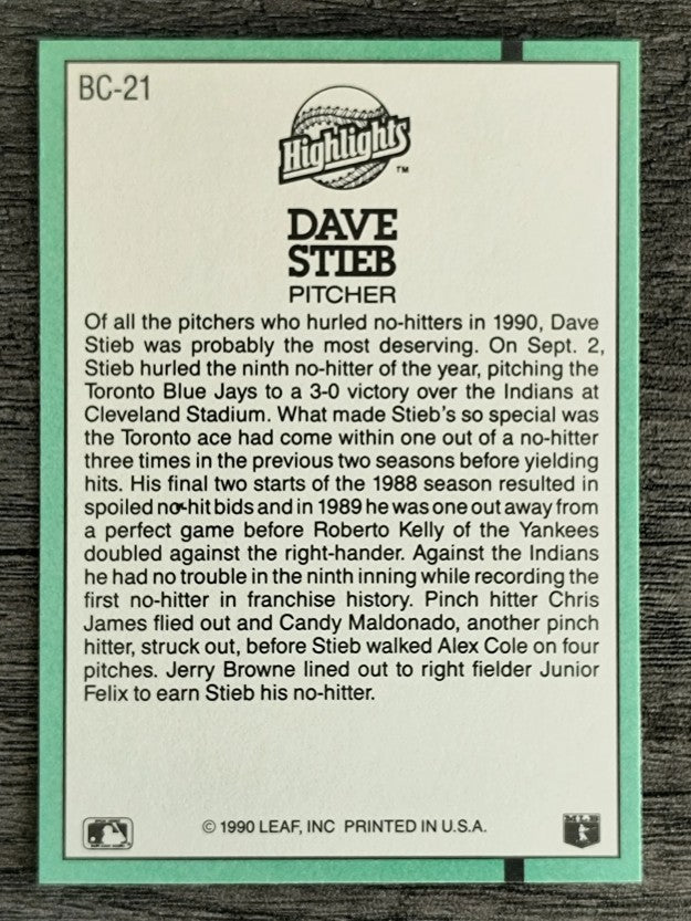 1991 Donruss Bonus Cards #BC21 Dave Stieb