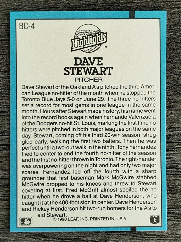 1991 Donruss Bonus Cards #BC4 Dave Stewart