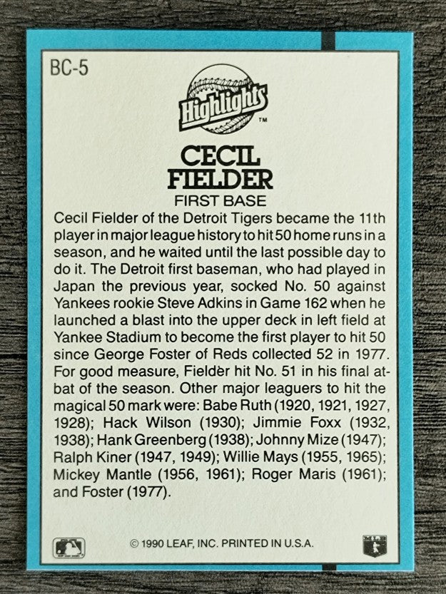 1991 Donruss Bonus Cards #BC5 Cecil Fielder