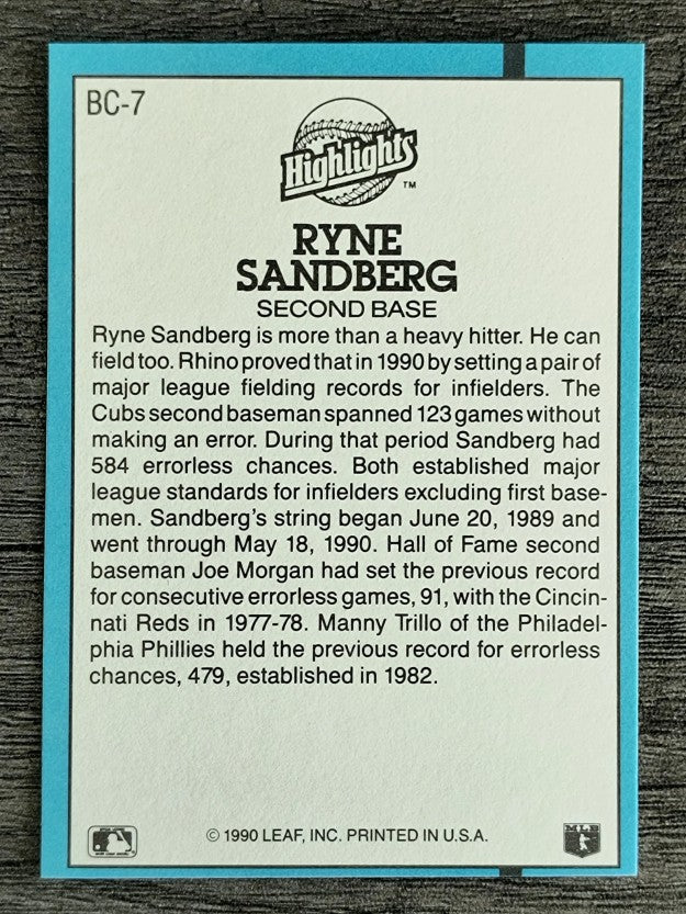 1991 Donruss Bonus Cards #BC7 Ryne Sandberg