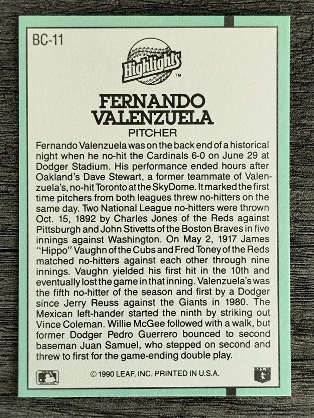 1991 Donruss Bonus Cards #BC11 Fernando Valenzuela