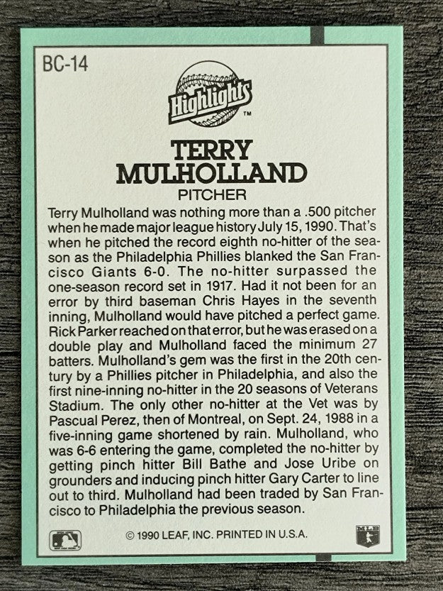 1991 Donruss Bonus Cards #BC14 Terry Mulholland