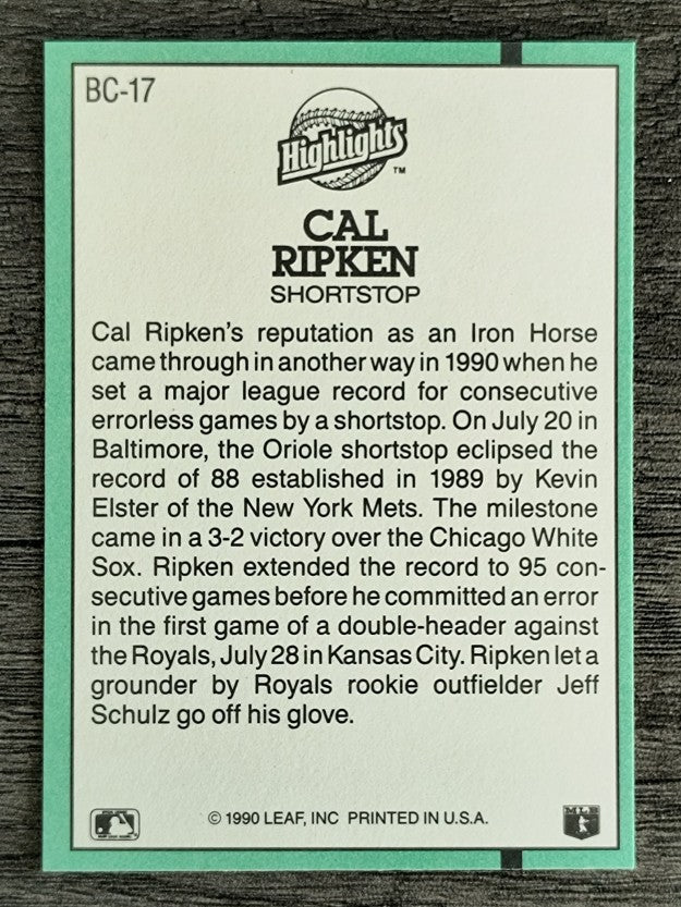 1991 Donruss Bonus Cards #BC17 Cal Ripken