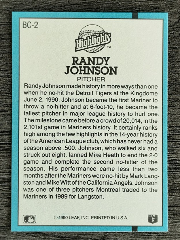 1991 Donruss Bonus Cards #BC2 Randy Johnson
