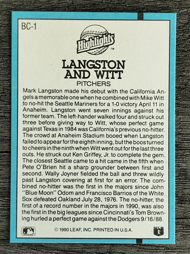 1991 Donruss Bonus Cards #BC1 Mark Langston/Mike Witt